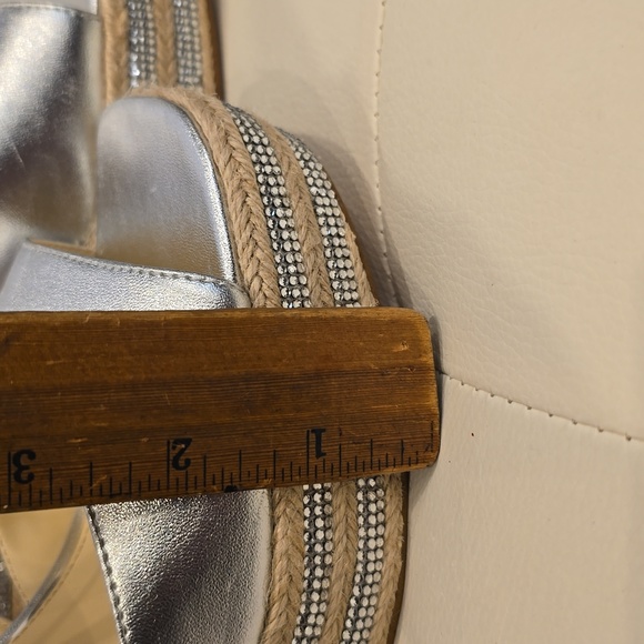 DOSIA Jessica Simpson Wegde Platform Espadrille High Heel Silver Rhinestone Shoe - Picture 4 of 8